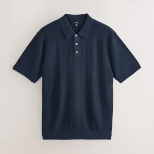 Navy Blue Regular Fit Cotton Rich Short Sleeve Knit Polo Shirt