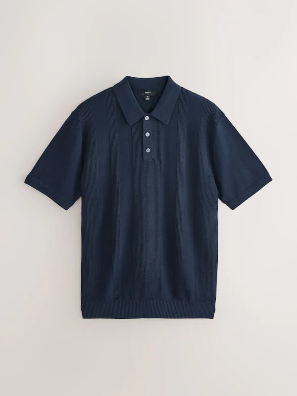 Navy Blue Regular Fit Cotton Rich Short Sleeve Knit Polo Shirt