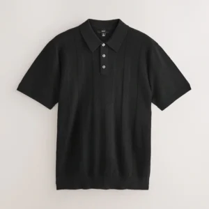 Black Regular Fit Cotton Rich Short Sleeve Knit Polo Shirt
