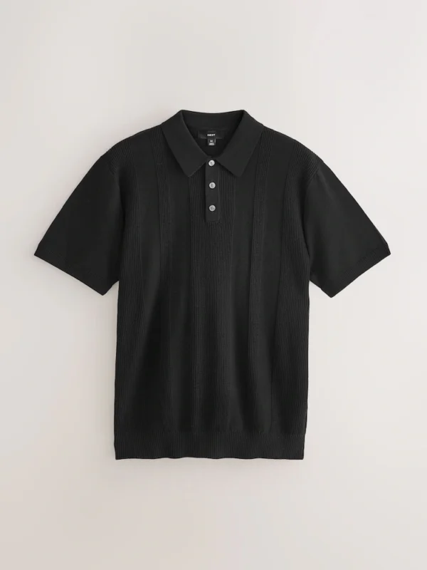 Black Regular Fit Cotton Rich Short Sleeve Knit Polo Shirt